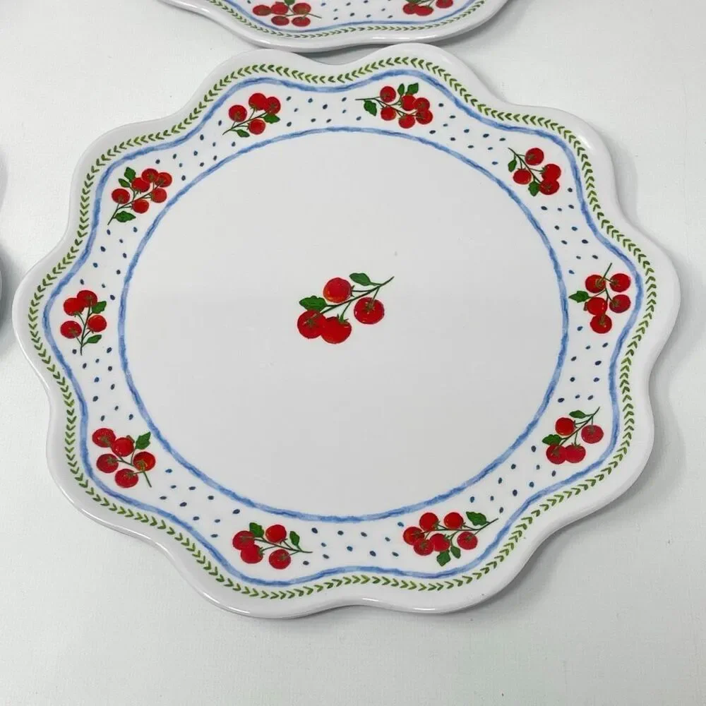 Rachel Ashwell The Farmhouse Melamine Red Fruit Set of 4 Small Scalloped Plates